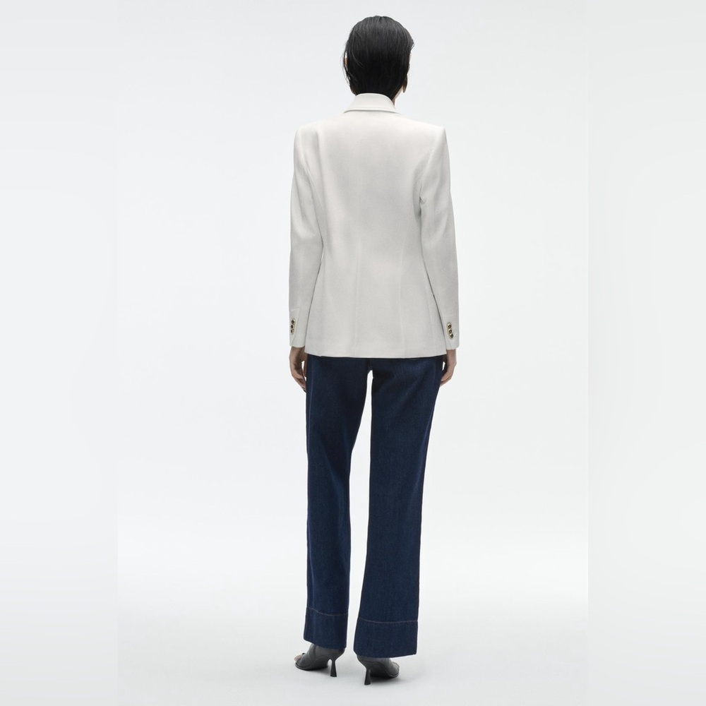 ZARA Oyster White Tailored Double Breasted Blazer Gold Button Sz M NWT - Picture 4 of 6